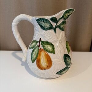 Vintage JF Portugal Ceramic Fruit Pitcher‎ 950 Embossed Hand Painted 3D Design
